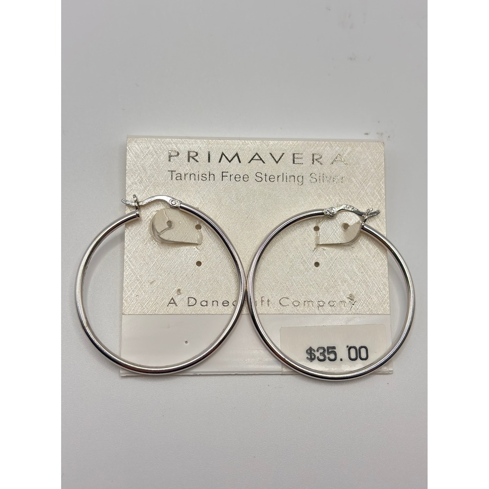 Primavera‎ Sterling Silver Hoop Earrings Tarnish Free Latch Back 32mm Round